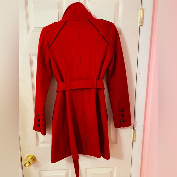 Nwt NEW Guess Red Wool Coat XS Button up winter pea tie belted peacoat jacket - Picture 9 of 15